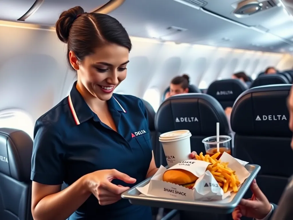 Delta Air hostes serving shake shack menu